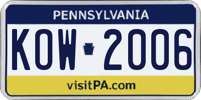 PA license plate KOW2006