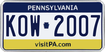 PA license plate KOW2007