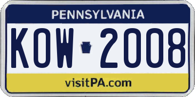 PA license plate KOW2008