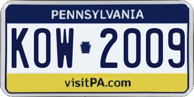PA license plate KOW2009