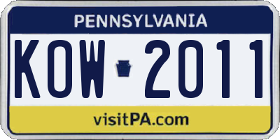 PA license plate KOW2011