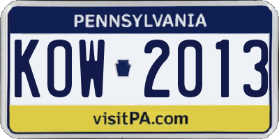 PA license plate KOW2013