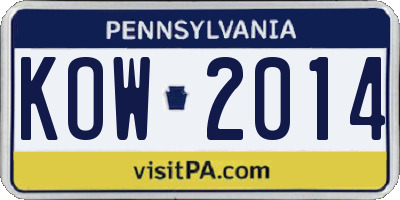 PA license plate KOW2014