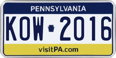 PA license plate KOW2016