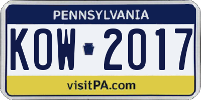 PA license plate KOW2017