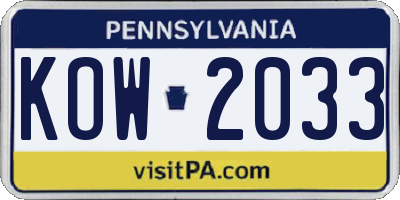 PA license plate KOW2033