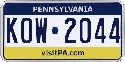 PA license plate KOW2044