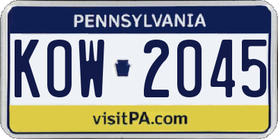 PA license plate KOW2045