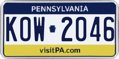 PA license plate KOW2046