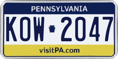 PA license plate KOW2047