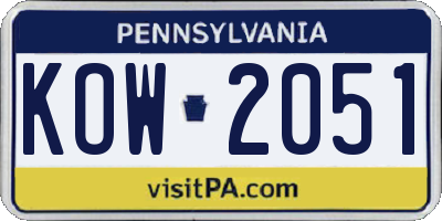 PA license plate KOW2051