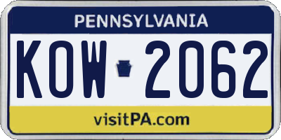 PA license plate KOW2062