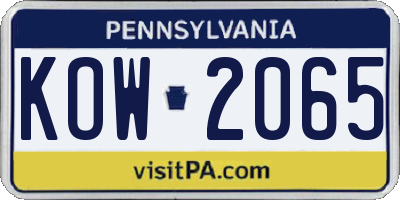 PA license plate KOW2065