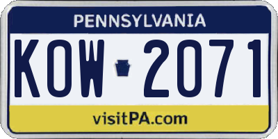 PA license plate KOW2071