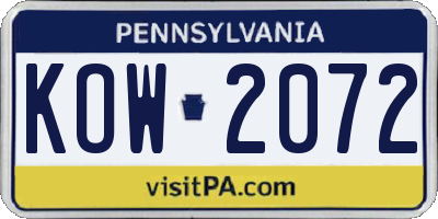 PA license plate KOW2072