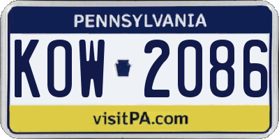 PA license plate KOW2086