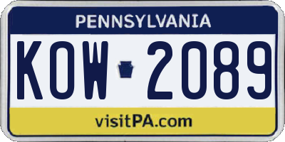 PA license plate KOW2089
