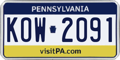 PA license plate KOW2091