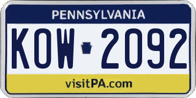 PA license plate KOW2092