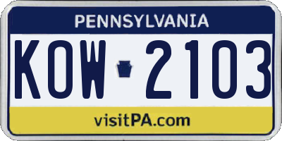 PA license plate KOW2103