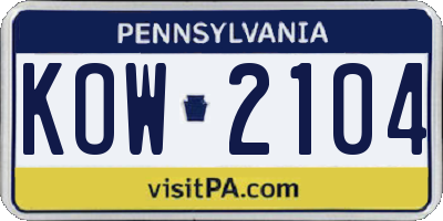 PA license plate KOW2104