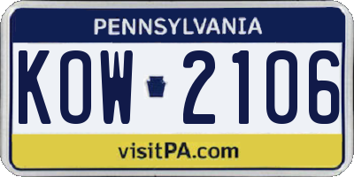PA license plate KOW2106
