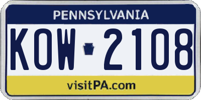 PA license plate KOW2108
