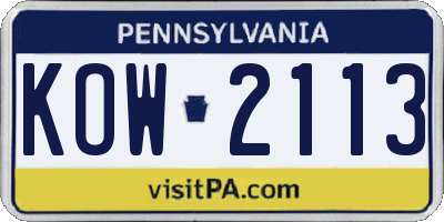 PA license plate KOW2113