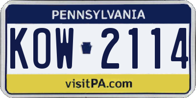 PA license plate KOW2114