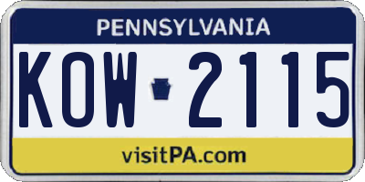 PA license plate KOW2115