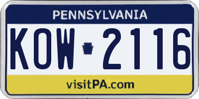 PA license plate KOW2116