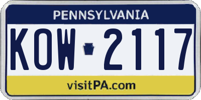 PA license plate KOW2117