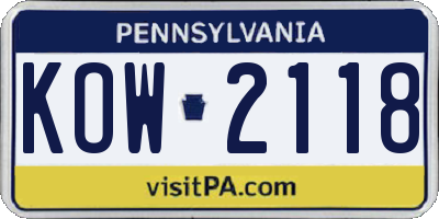 PA license plate KOW2118