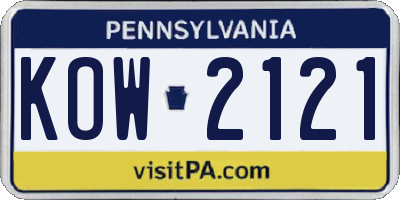 PA license plate KOW2121