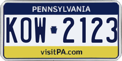 PA license plate KOW2123