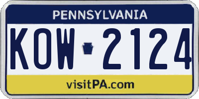 PA license plate KOW2124
