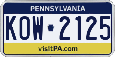 PA license plate KOW2125