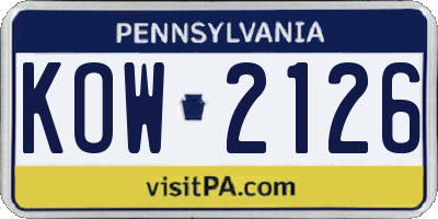 PA license plate KOW2126