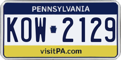 PA license plate KOW2129