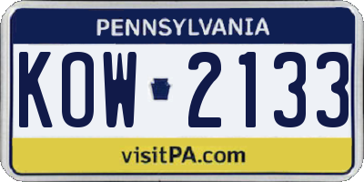 PA license plate KOW2133