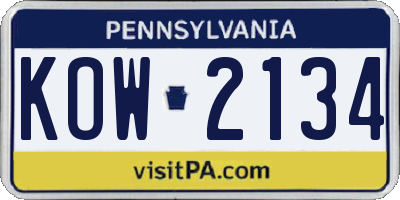 PA license plate KOW2134