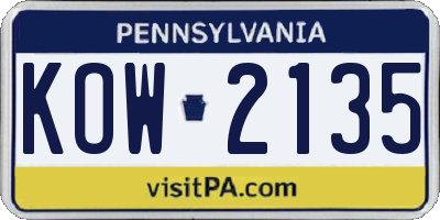 PA license plate KOW2135