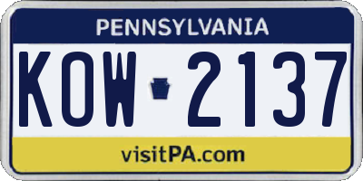 PA license plate KOW2137