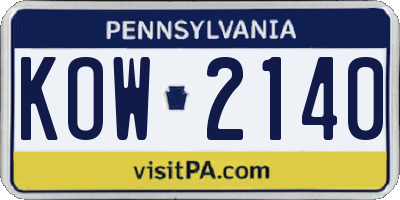 PA license plate KOW2140