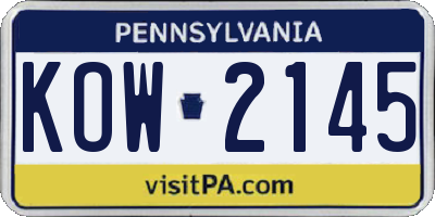 PA license plate KOW2145
