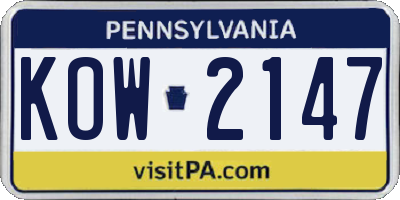 PA license plate KOW2147
