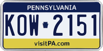 PA license plate KOW2151