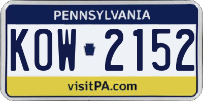 PA license plate KOW2152