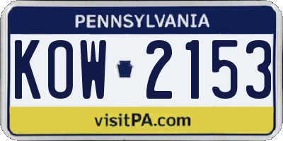 PA license plate KOW2153