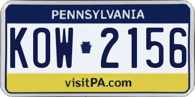 PA license plate KOW2156
